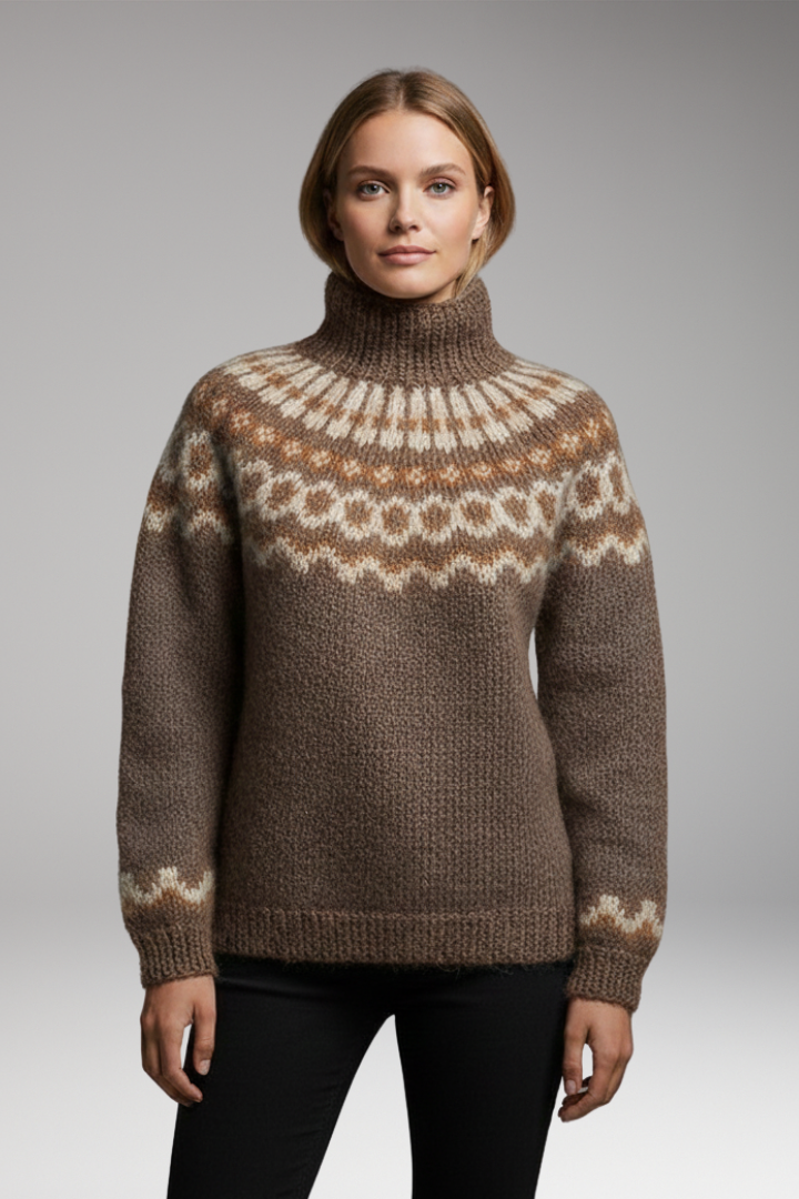 Women's Turtleneck Sweater with Ribbed Neck and Long Sleeves