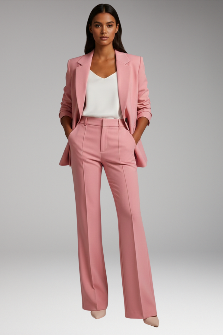 Women's Two-Piece Set with Blazer and Straight-Leg Pants