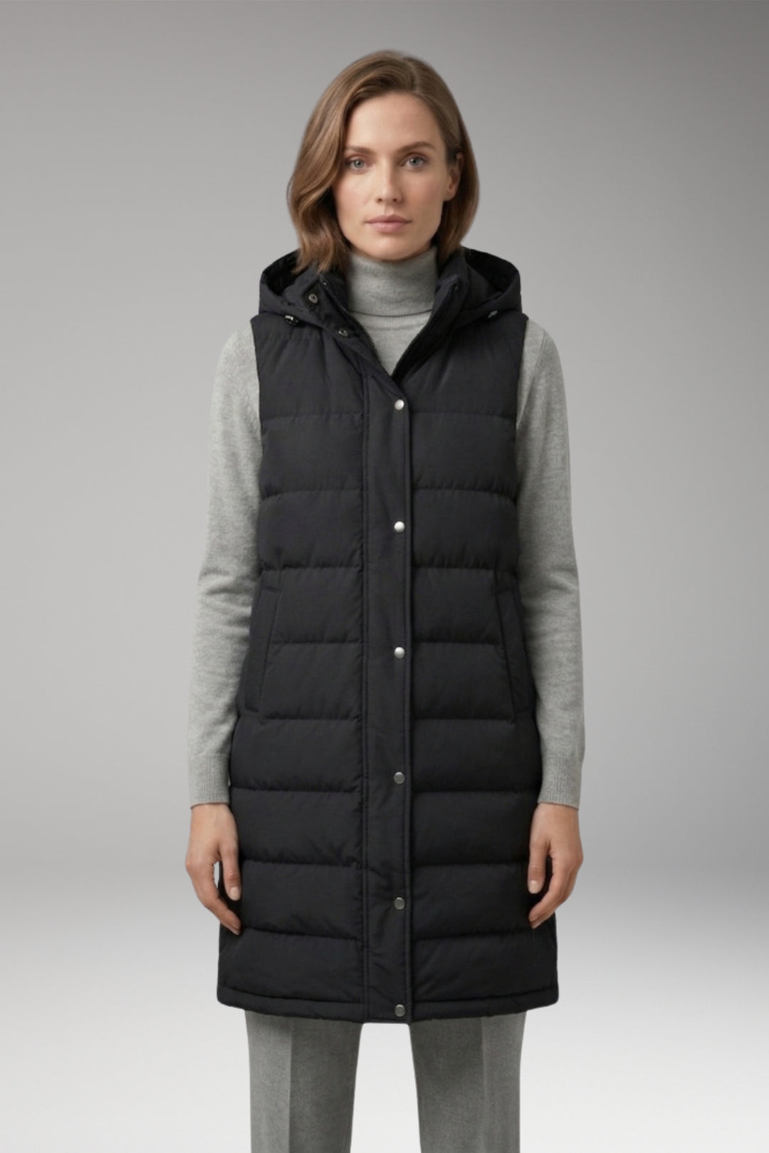 Women's Vest with Hood and Quilted Surface