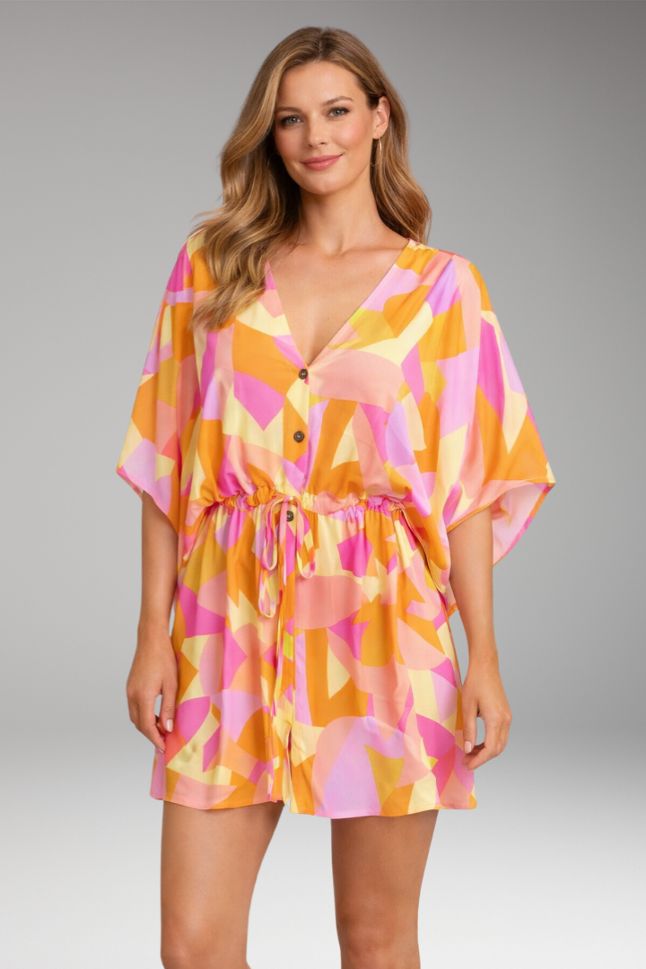 Women's boho V-neck waist tie dress with V-Neckline for Summer