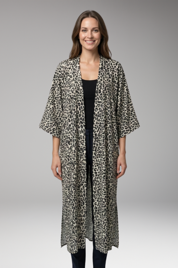 Women's boho chic bohemian elegant open-front longline cover-up kimono