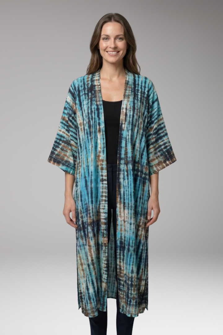 Women's boho chic bohemian elegant open-front longline cover-up kimono