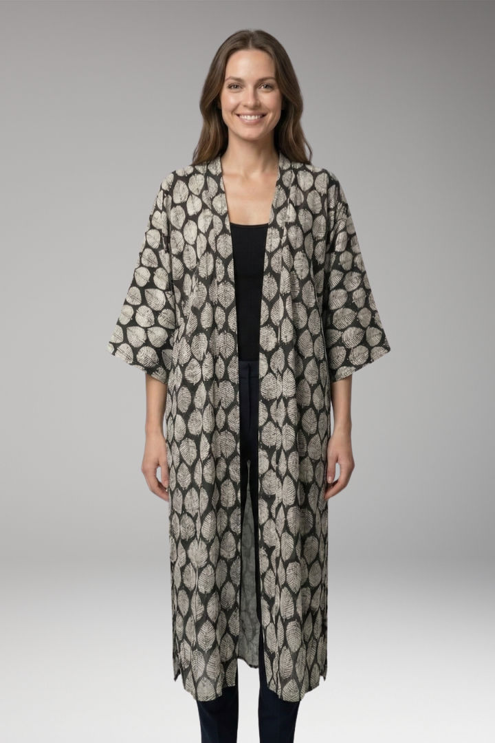 Women's boho chic bohemian elegant open-front longline cover-up kimono