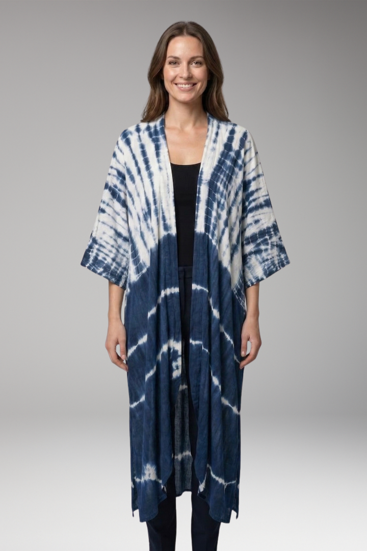 Women's boho chic bohemian elegant open-front longline cover-up kimono