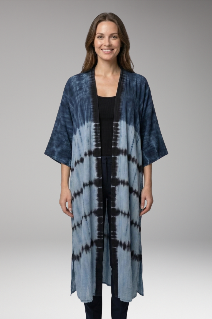 Women's boho chic bohemian elegant open-front longline cover-up kimono