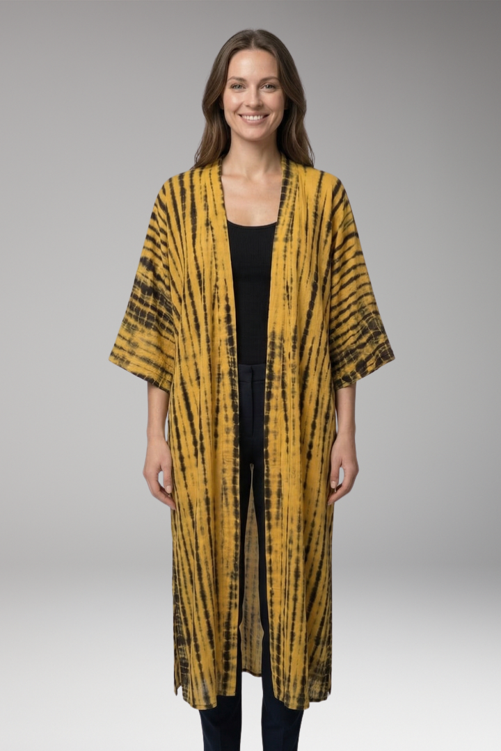 Women's boho chic bohemian elegant open-front longline cover-up kimono