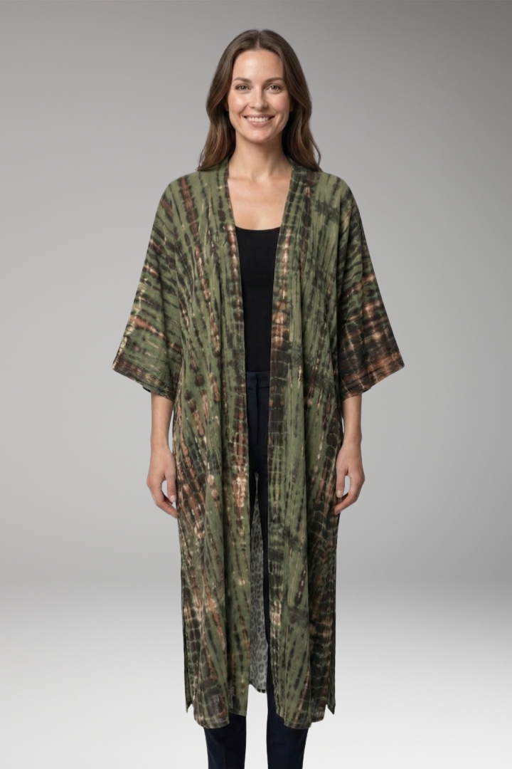 Women's boho chic bohemian elegant open-front longline cover-up kimono