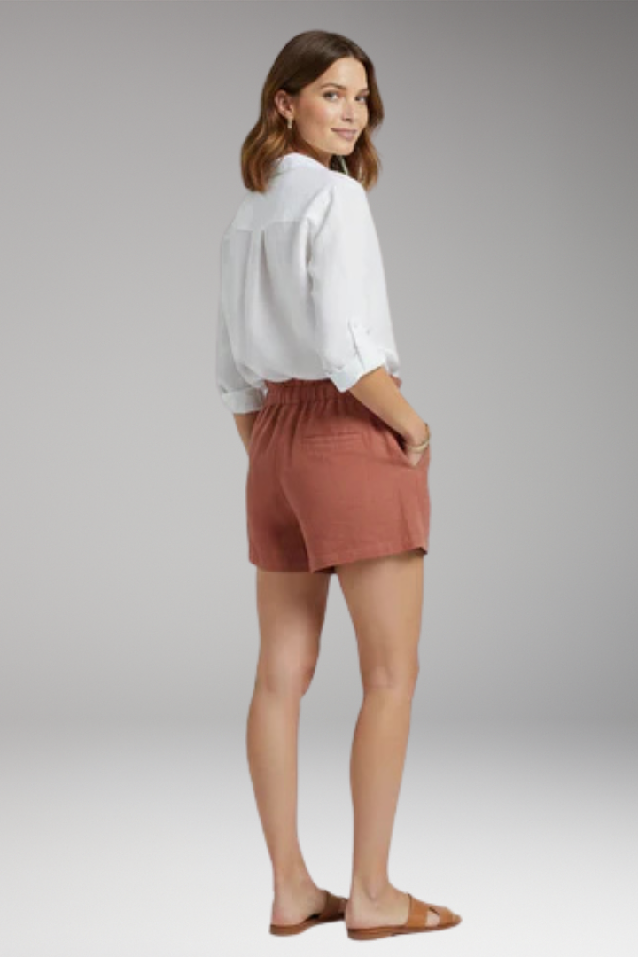 Women casual elastic waist drawstring shorts with folded-hem for summer