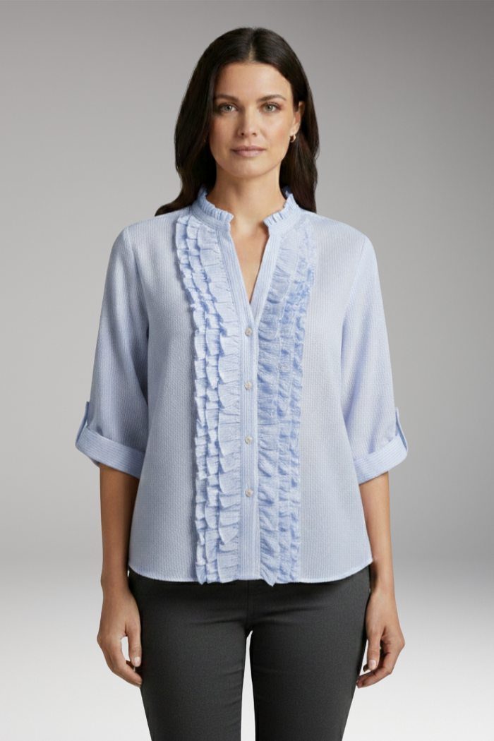 Women's Blouse with Ruffles and Button Placket