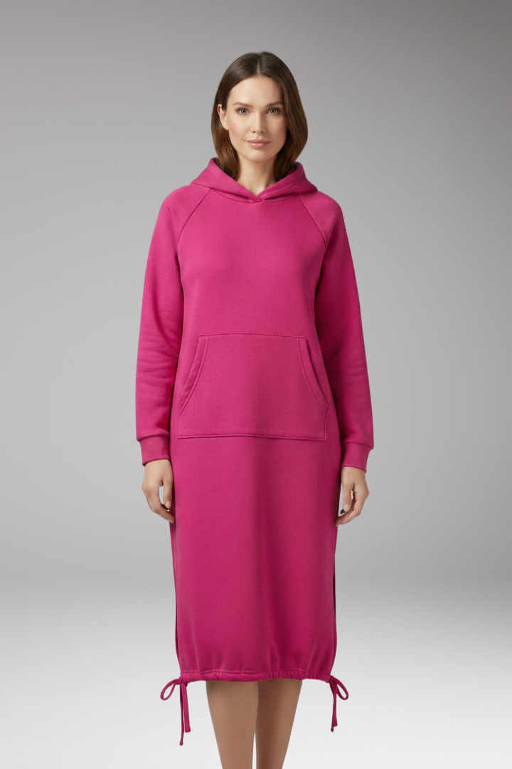 Women's Hoodie Dress with Drawstring Hem and Kangaroo Pocket