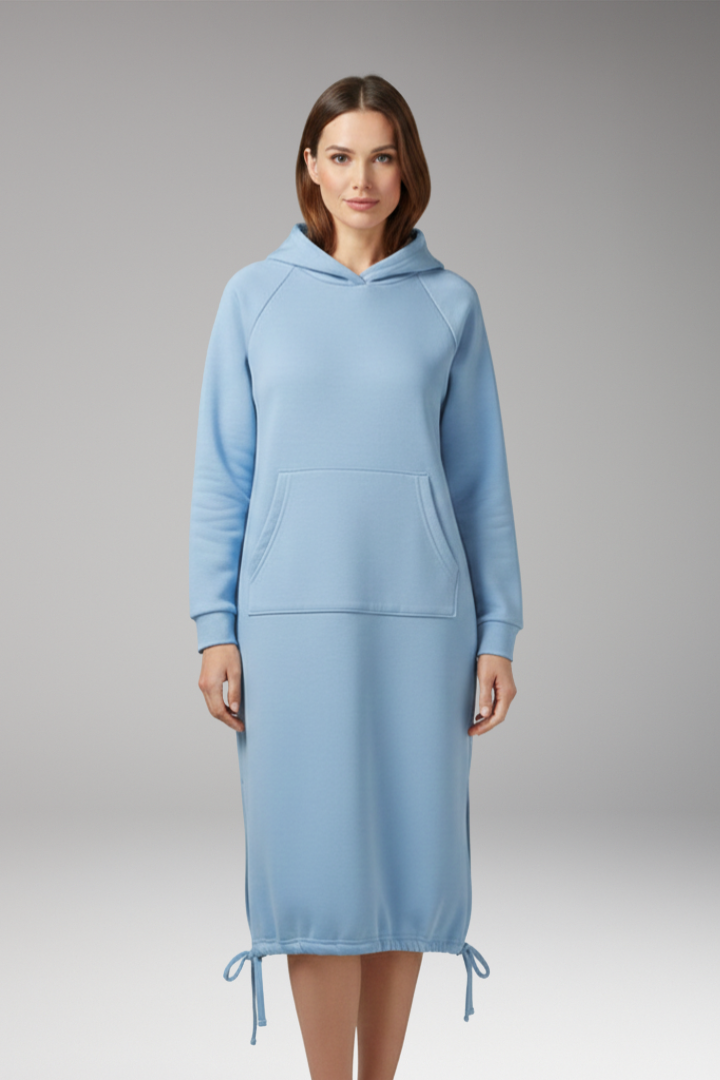 Women's Hoodie Dress with Drawstring Hem and Kangaroo Pocket