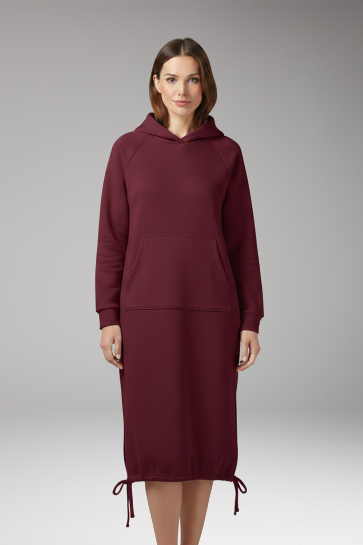 Women's Hoodie Dress with Drawstring Hem and Kangaroo Pocket