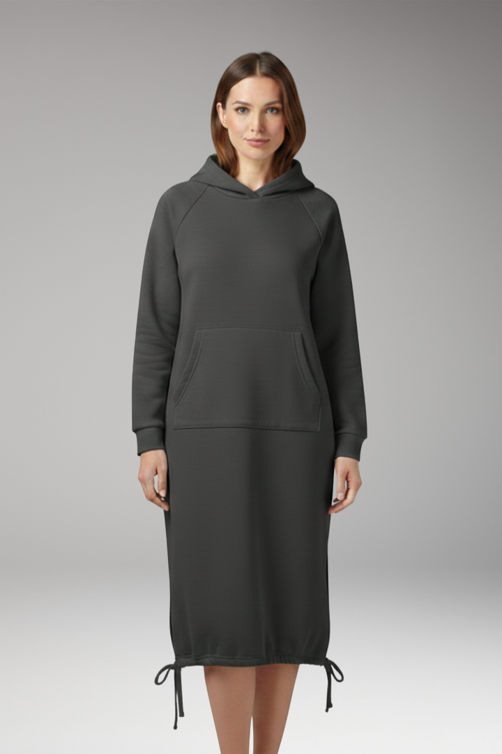 Women's Hoodie Dress with Drawstring Hem and Kangaroo Pocket