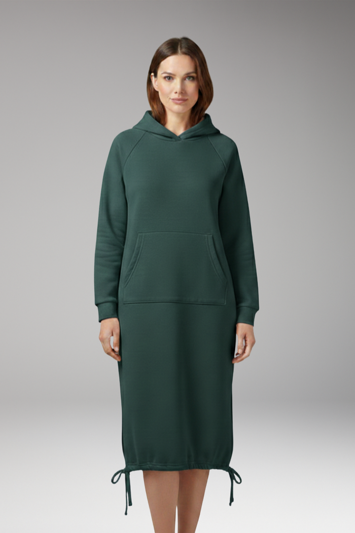 Women's Hoodie Dress with Drawstring Hem and Kangaroo Pocket
