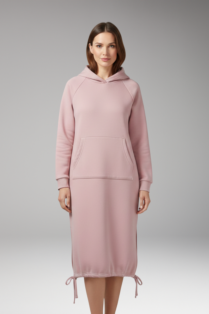 Women's Hoodie Dress with Drawstring Hem and Kangaroo Pocket