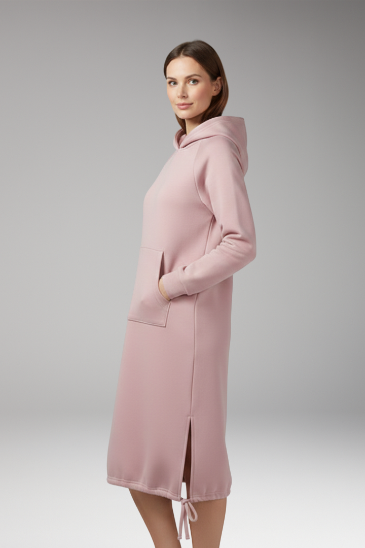 Women's Hoodie Dress with Drawstring Hem and Kangaroo Pocket