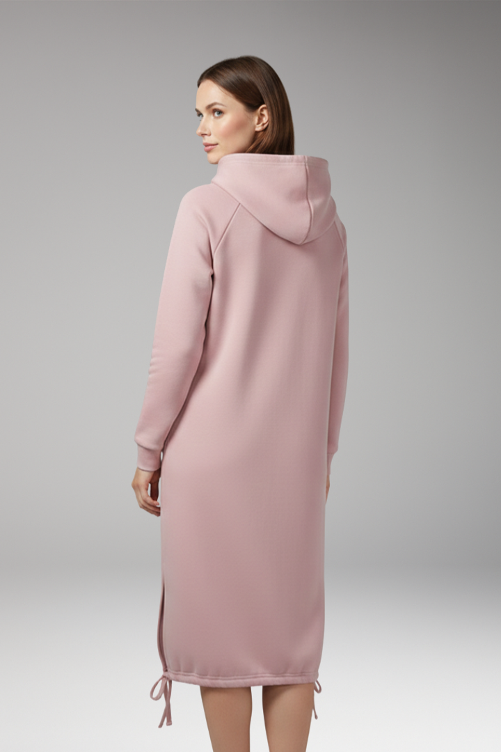 Women's Hoodie Dress with Drawstring Hem and Kangaroo Pocket