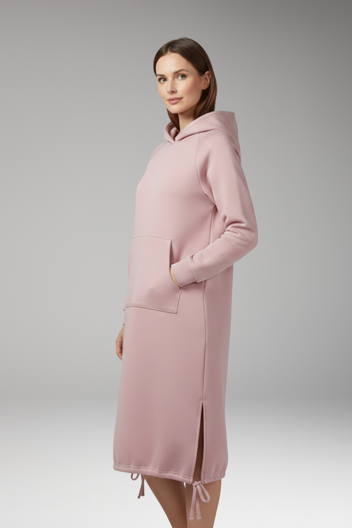 Women's Hoodie Dress with Drawstring Hem and Kangaroo Pocket