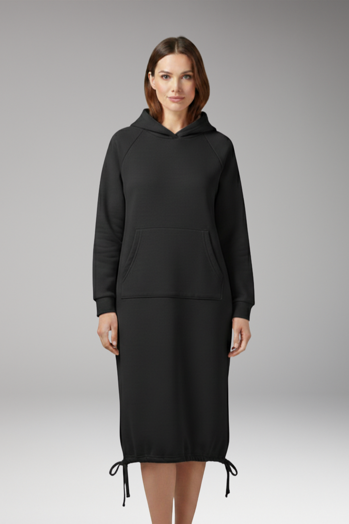 Women's Hoodie Dress with Drawstring Hem and Kangaroo Pocket