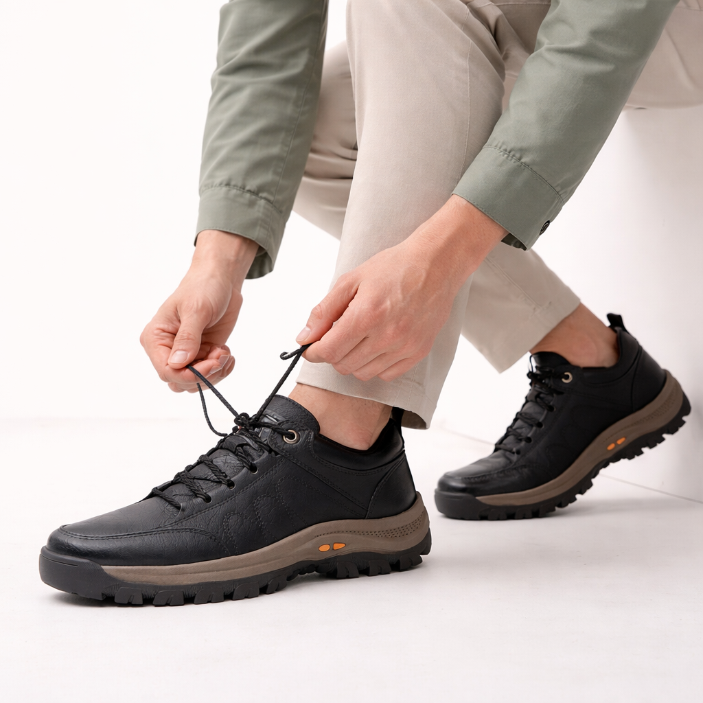 Men's Orthopedic Shoes with Leather Upper and Rubber Sole