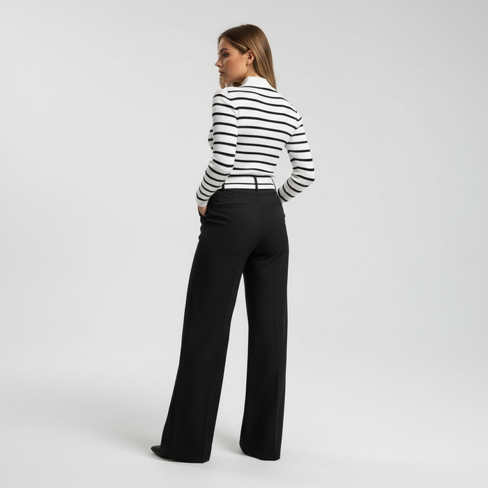 Women's Striped Turtleneck Top Wide-Leg Trousers Set