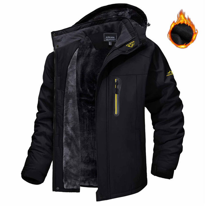 Man in a fleece-lined hooded winter parka