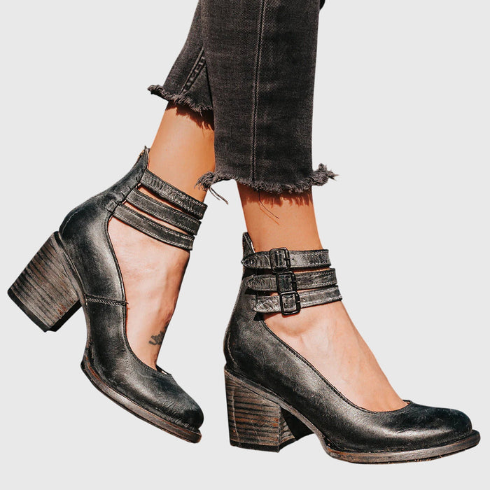 Women's Triple Strap Ankle Boots with Block Heel
