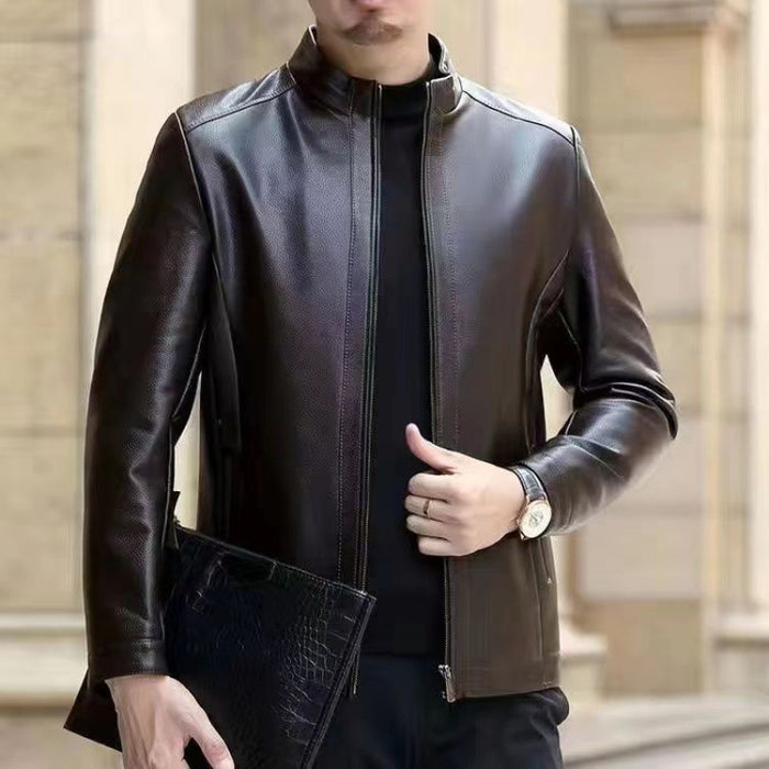 Brady | Men's Faux Leather Jacket with Stand Collar or Lapel