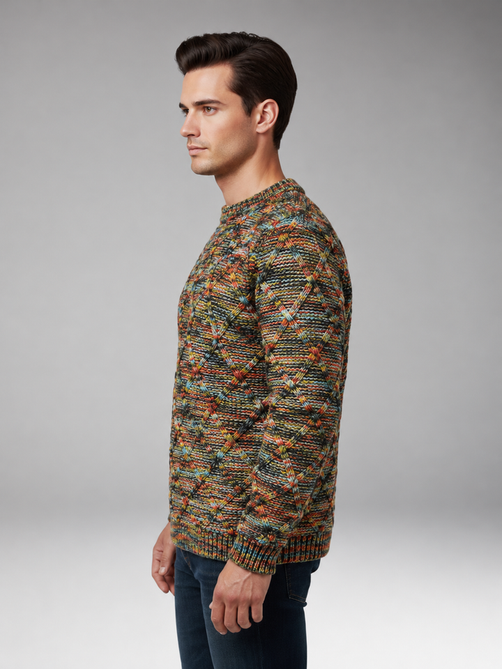 Men's Sweater with Diamond Pattern Texture