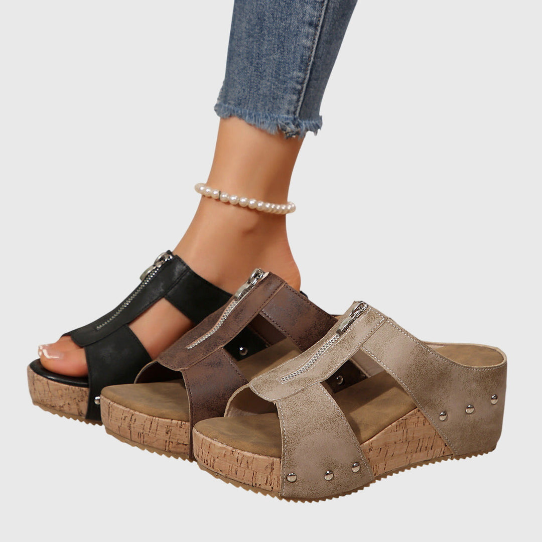 Women's Orthopedic Sandals with Metal Studs and Wedge Soles