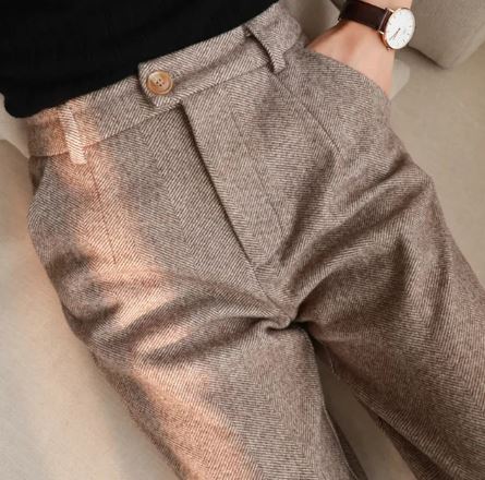 Women's Herringbone Wide Leg Trousers High Waist