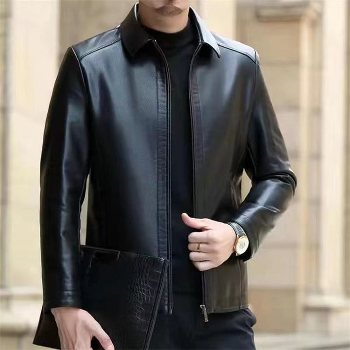Men's faux leather jacket with stand collar