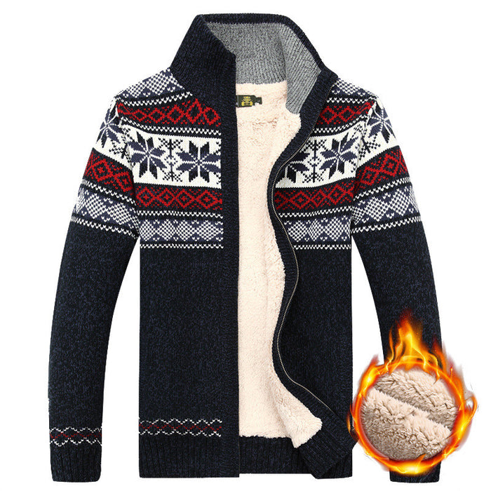 Logan | Men's Fleece Lined Zip Cardigan with Nordic Knit Pattern
