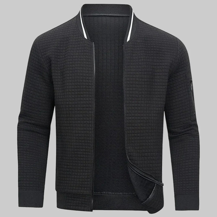 Men's Ribbed Half-Zip Bomber Jacket with Contrast Collar
