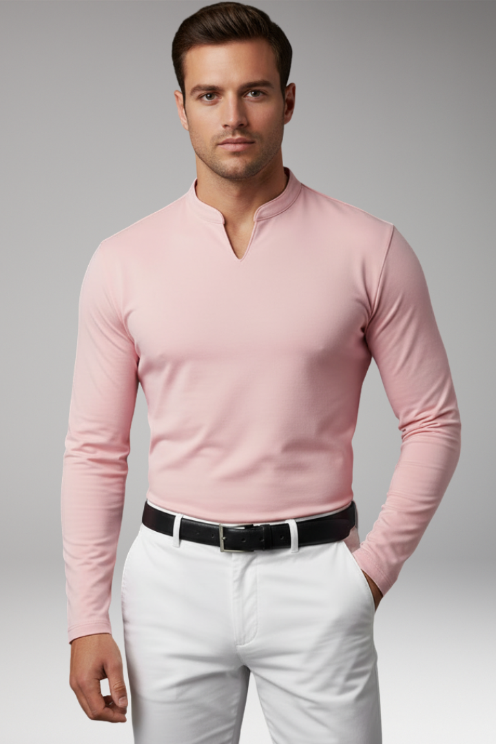Tommy Men's V-Neck Shirt with Buttonless Design