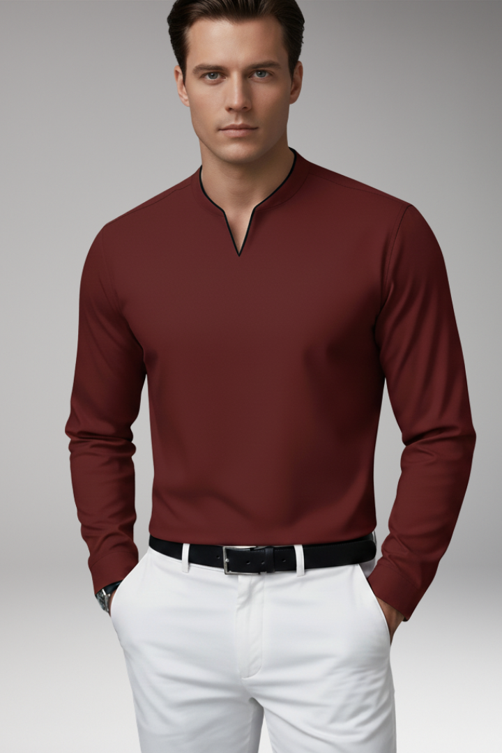 Tommy Men's V-Neck Shirt with Buttonless Design