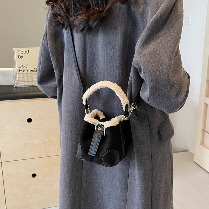 Riley | Small Plush-Trim Bucket Crossbody Bag