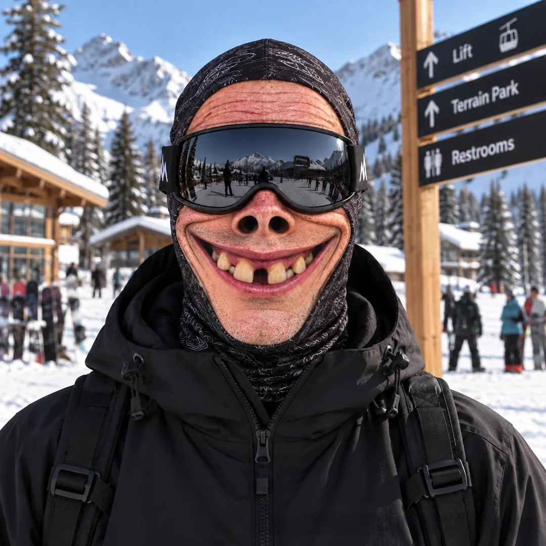 Ski mask with realistic funny face print