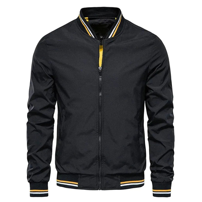Men's Bomber Jacket with Ribbed Collar and Zipper Front