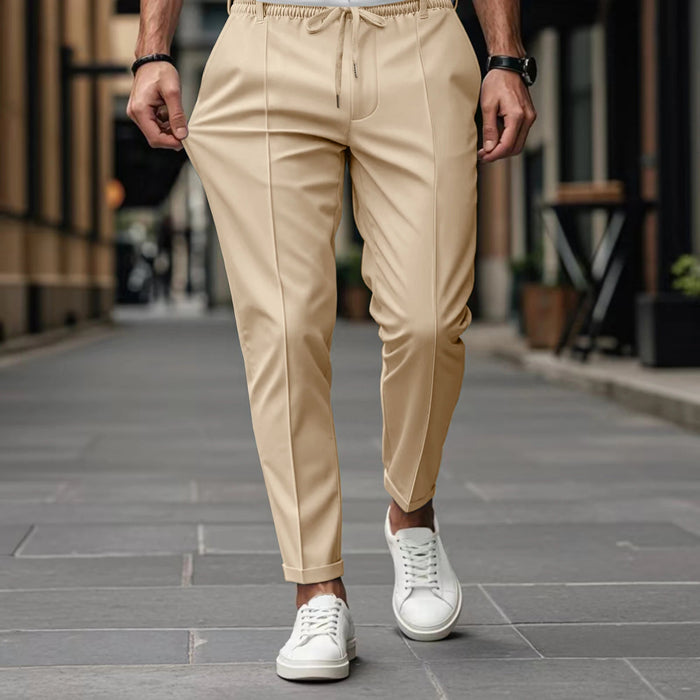 Men's Tapered Drawstring Pants with Creased Front
