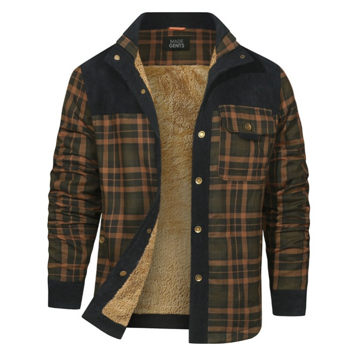 Men's Checked Sherpa-Lined Shirt Jacket with Snap Closure