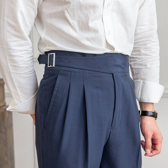 Men's Pleated Front Dress Trousers with Buckle Detail
