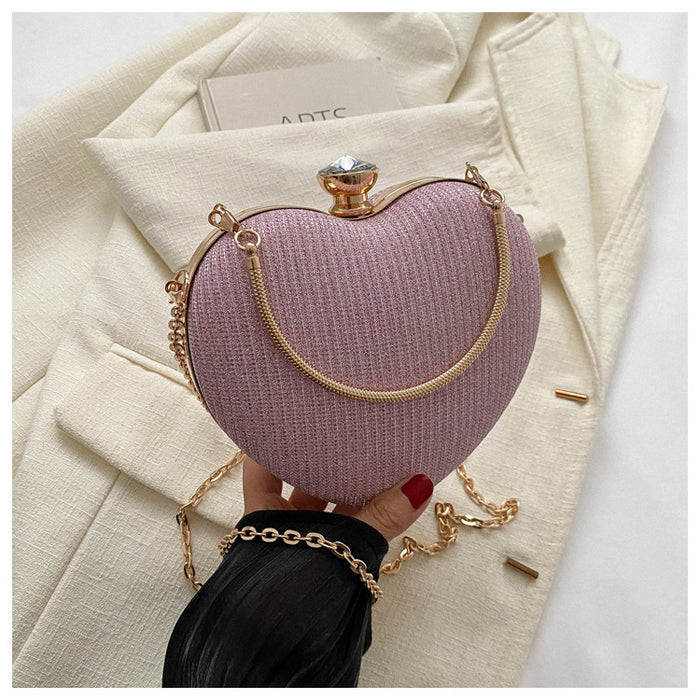 Brooke | Heart-Shaped Metallic Evening Clutch with Chain