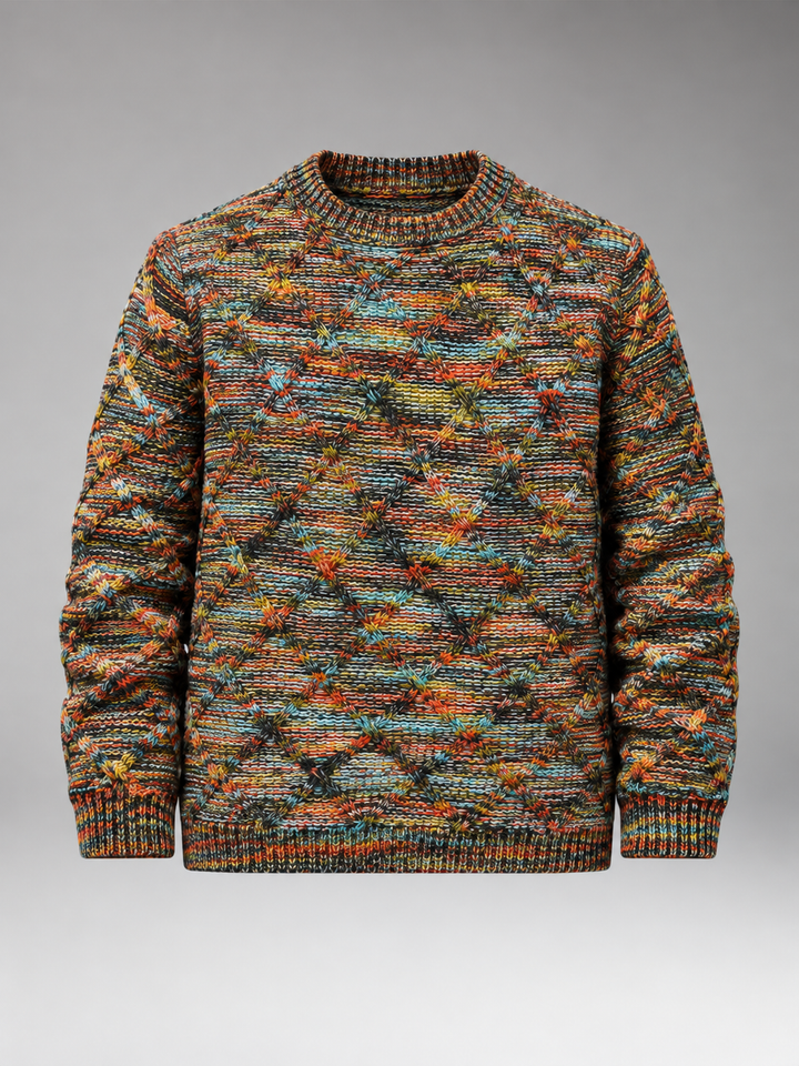 Men's Sweater with Diamond Pattern Texture