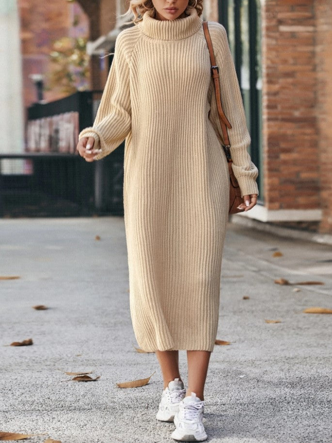 Quinn | Turtleneck Ribbed Knit Maxi Sweater Dress