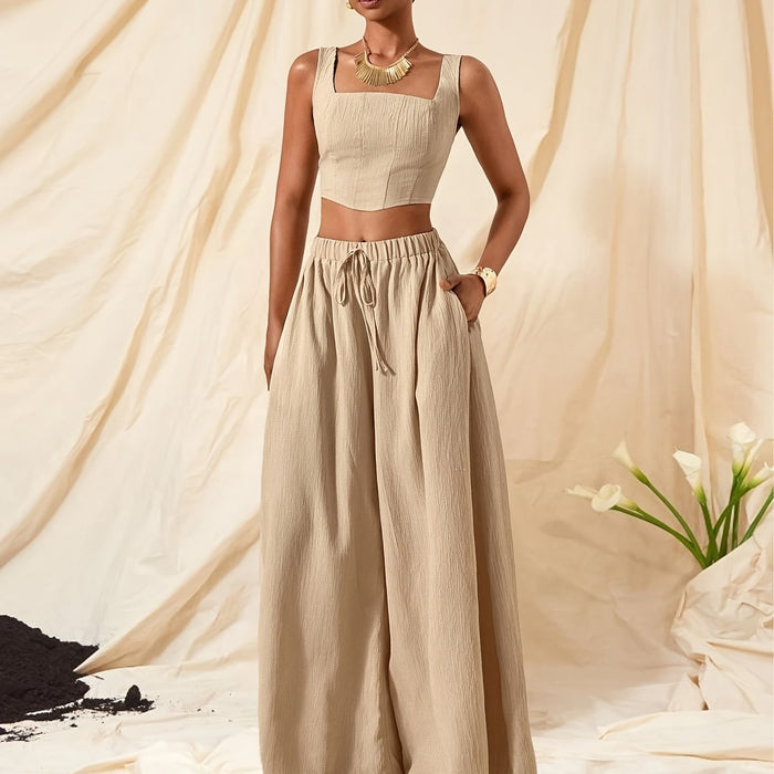 Women's Crop Top Wide-Leg Pants Two-Piece Set