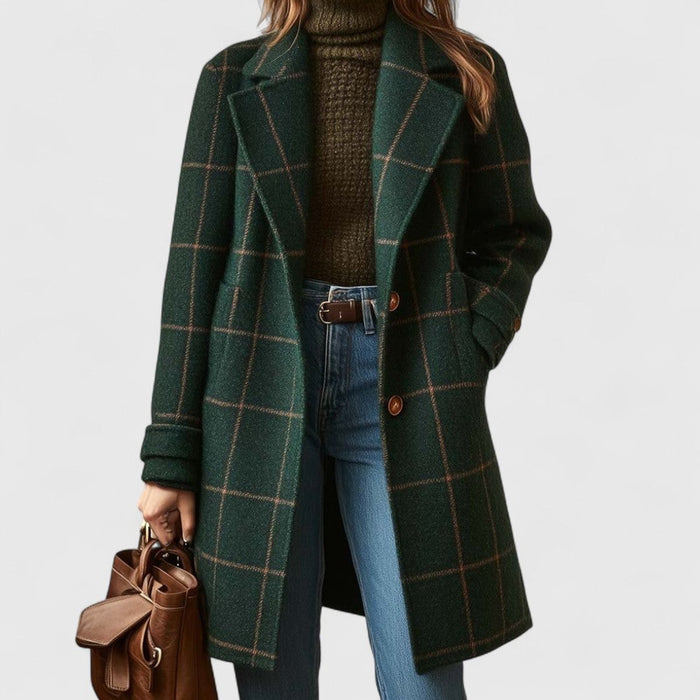 Women's Windowpane Plaid Coat with Notch Lapel