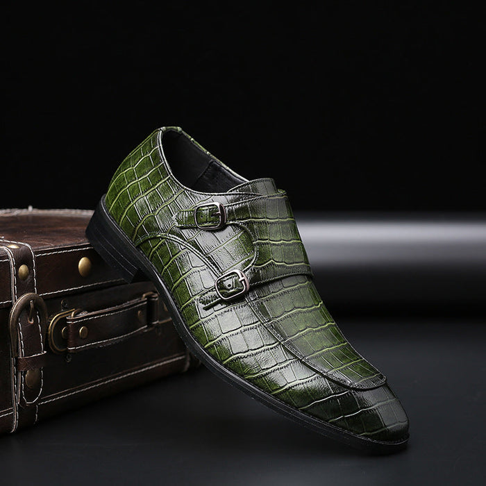 Men's Crocodile Embossed Monk Strap Shoes Double Buckle