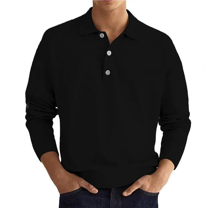Men's Long Sleeve Polo Shirt Button Placket Classic