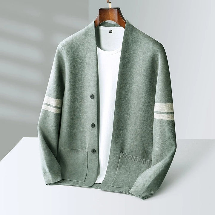 Men’s Cardigan with Buttons and Contrast Bands